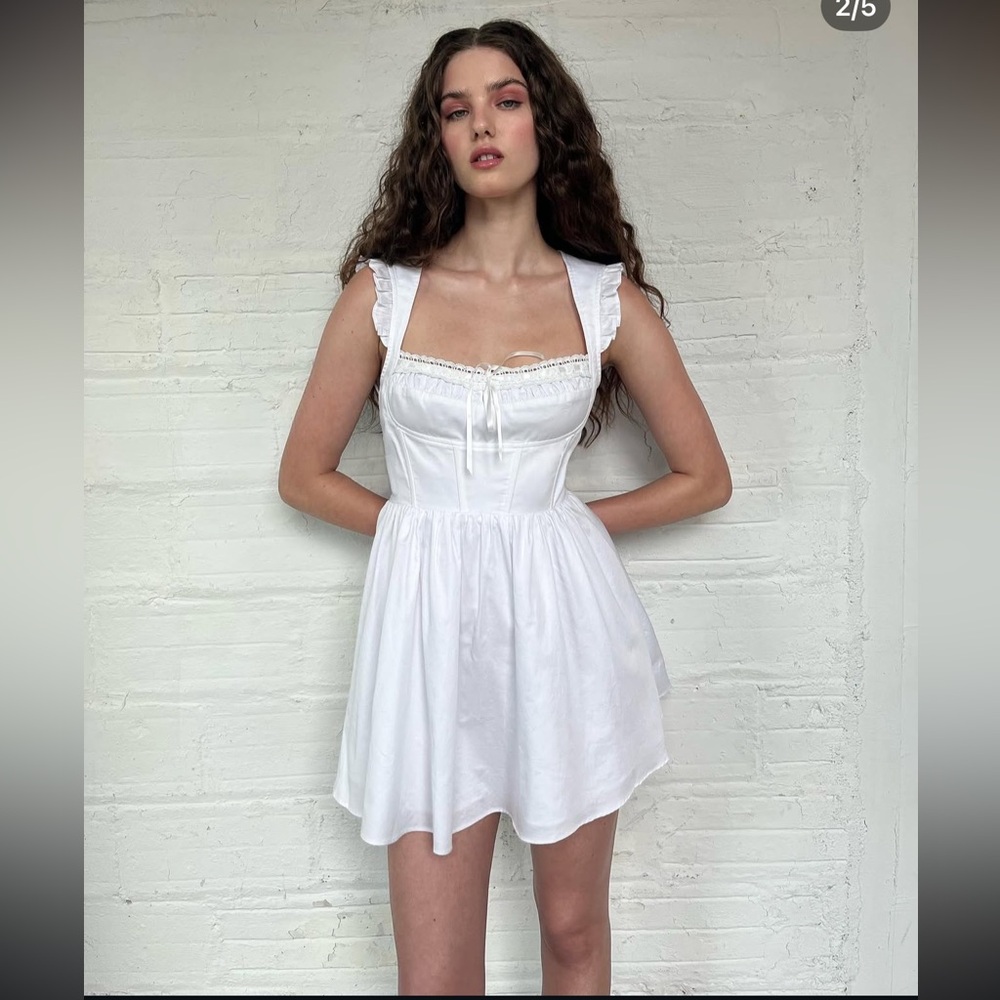 Danielle Guizio White Mini Dress with Square Neck